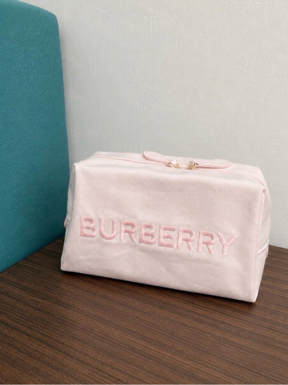 Burberry Her Pink Petal Embroidered Logo Medium Cosmetic Pouch Makeup Bag